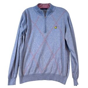 Clubhouse Collection Masters Mens Blue Argyle Cashmere Blend 1/4 Zip Sweater •L•